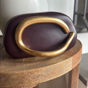 Zara Elegant Brown eggplant Clutch with Gold Accent